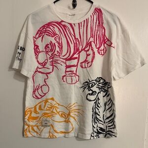 Zara x Disney Collection White Tee with Pink, Orange & Black Tiger Sketches